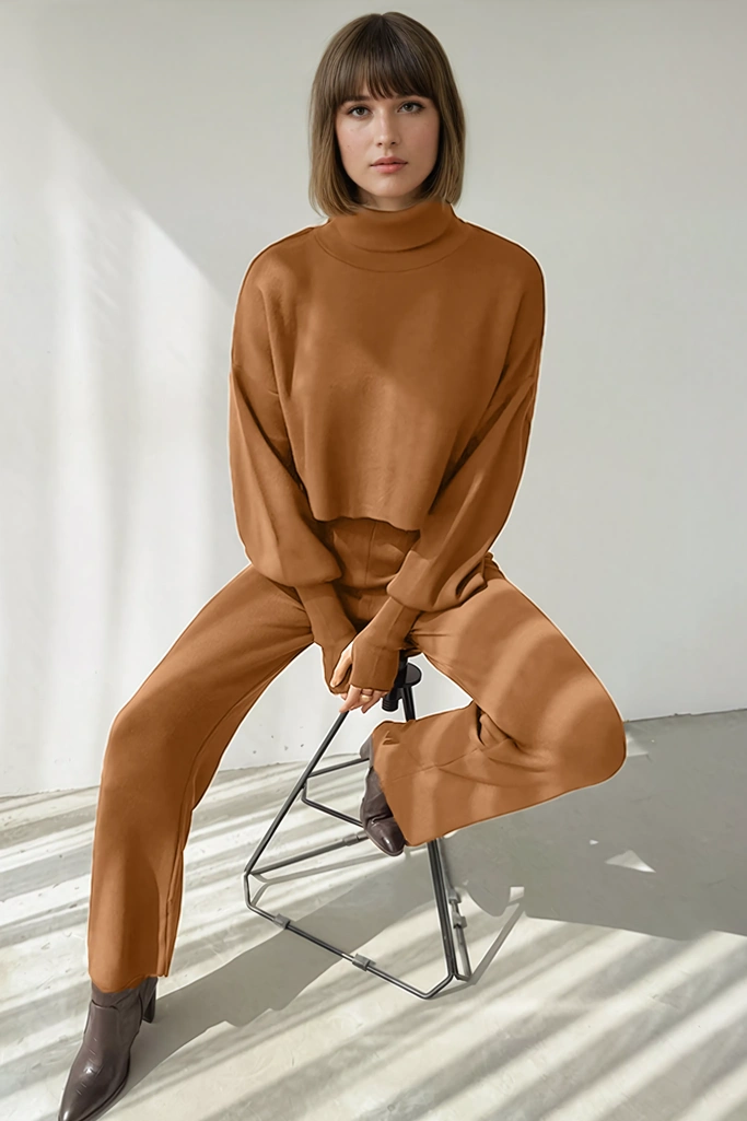 Solid Color Spandex Winter Co-Ord Set - Image 1