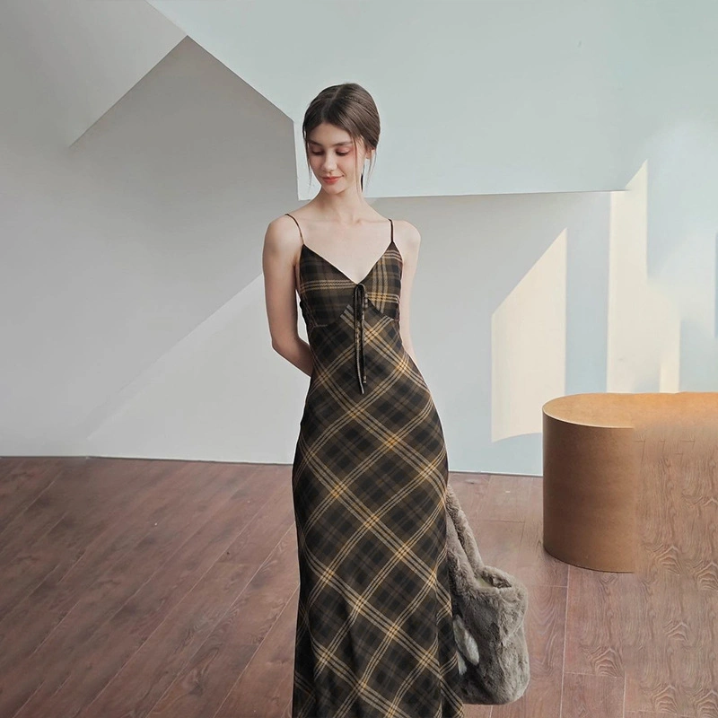 Dark Brown Checkered Maxi Dress NEWME