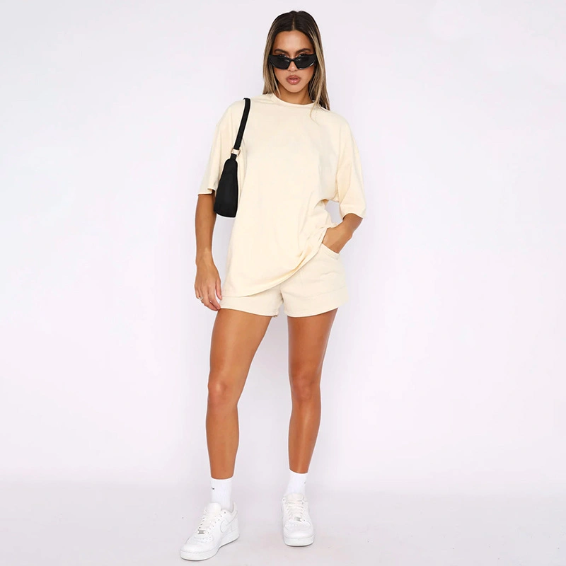 Cream Solid Tshirt Shorts Co Ord Set - NEWME