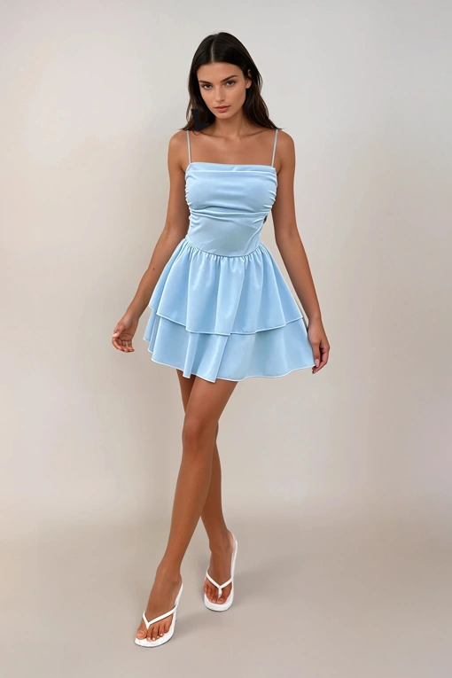 レイヤード ミニドレス[KHAKIPOINT] FLARE LAYERED MINI DRESS NM-PRC-34-DRS-24-OCT-10042-