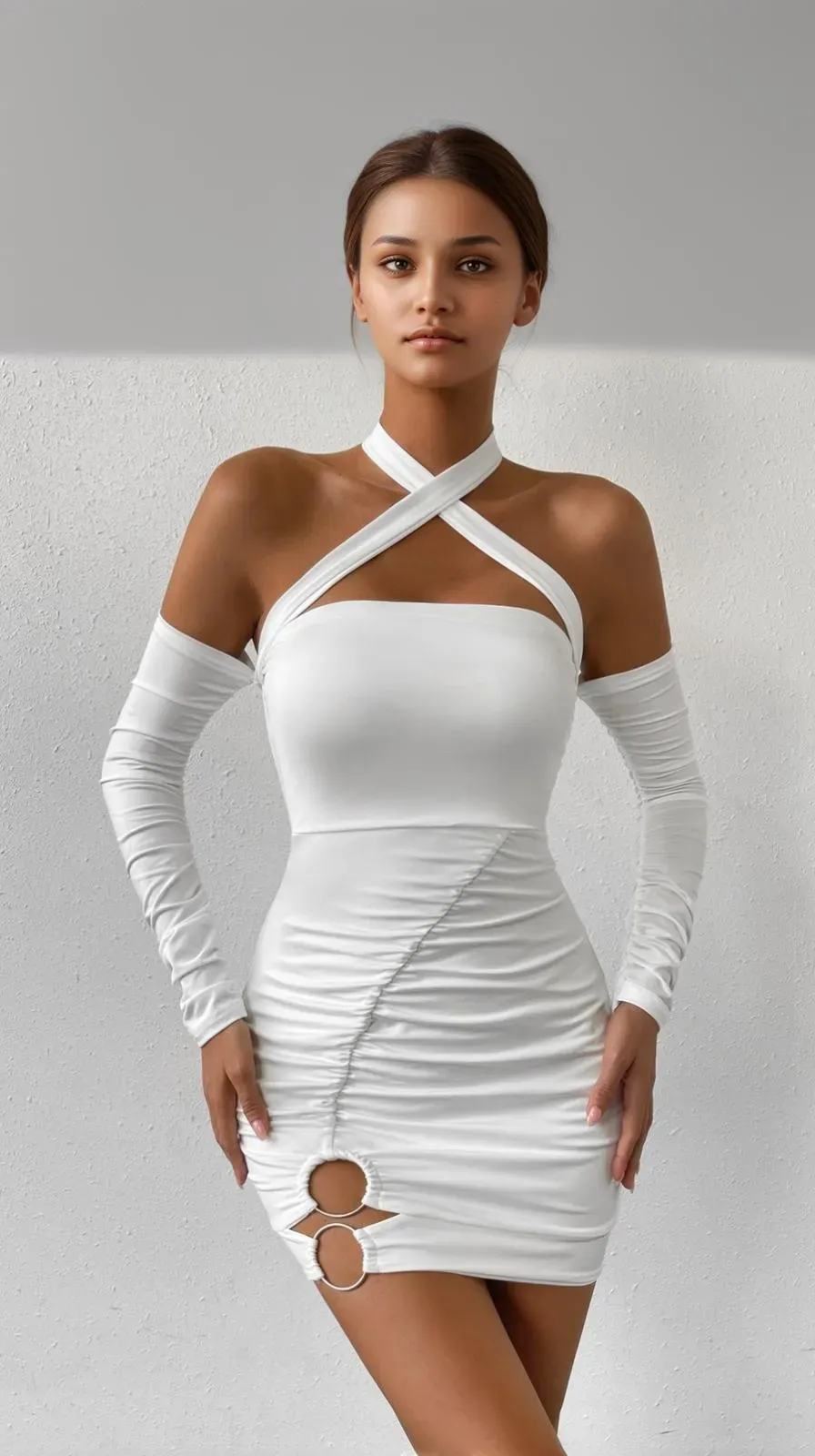 blue dress for baby girl Berylove Women High Neck Midi White Dress Bodycon Cut Out Long Sleeve  Graduation Dress