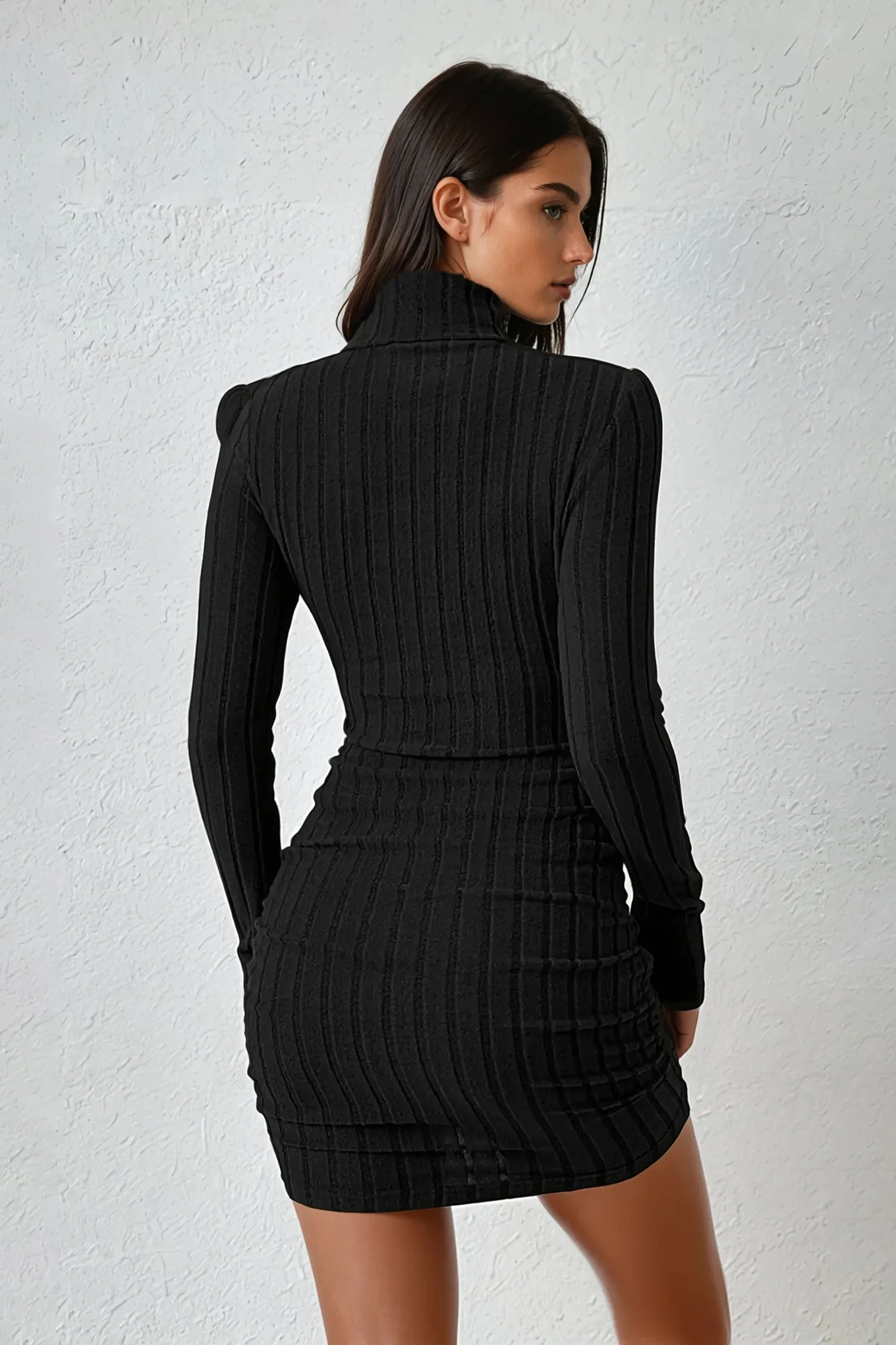 Black Ribbed Micro Mini Dress - NEWME