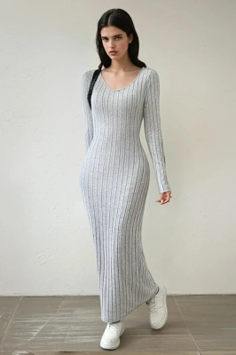 [LOW CLASSIC] /☆24FW RIBBED LACE LAYERED DRESS/MELANGE GREY NM-PRC-143-DRS-24-APR-5165-