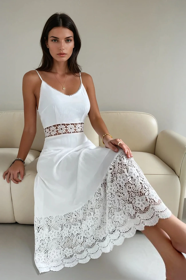 Solid Lace Maxi Dress - NEWME