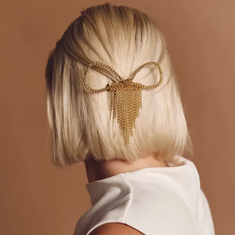 Imitation Gold Rhinestones Studded Bow Hair Pin - Image 1