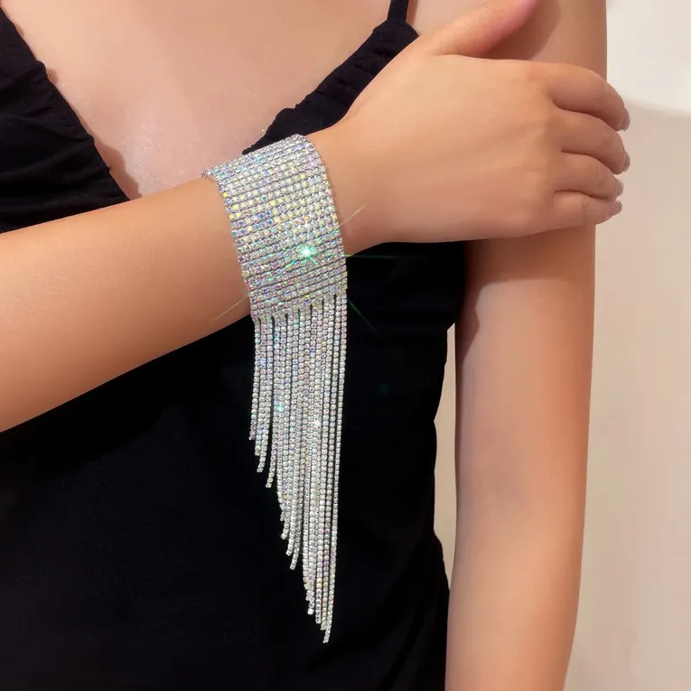 Imitation Silver Rhinestone Embellished Drop Bracelet - Image 1