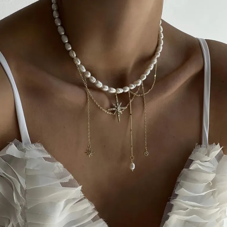 White Imitation Pearl Pendant Necklace - Image 1