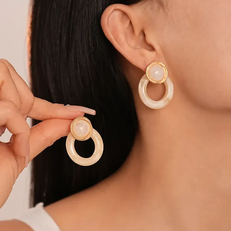 Cream Imitation Circular Drop Earrings - Image 1