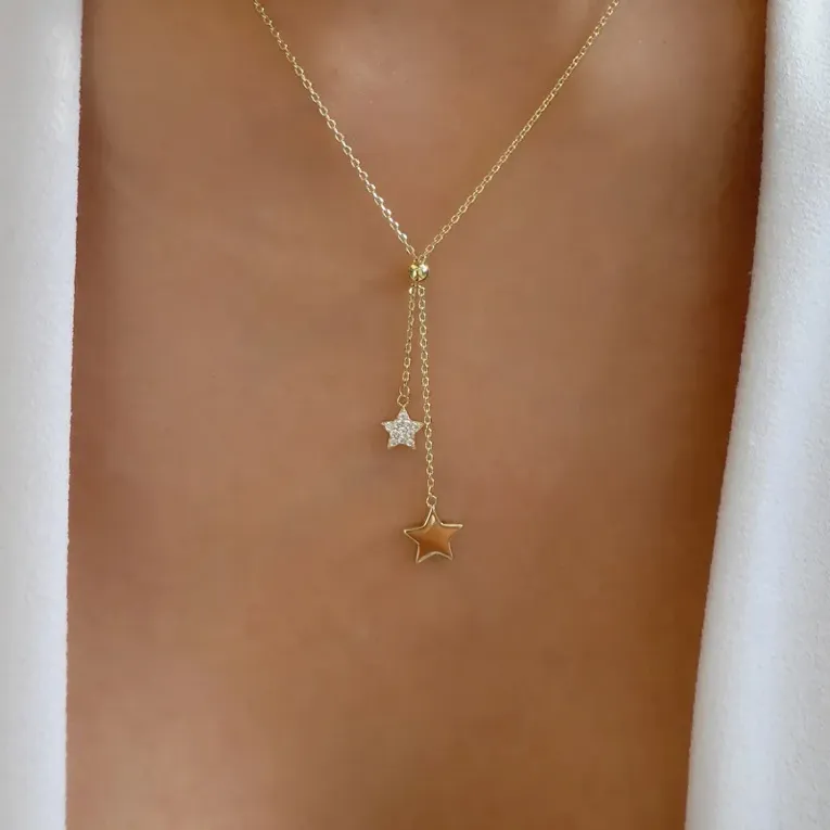 Gold Imitation Star Lariat Necklace - Image 1