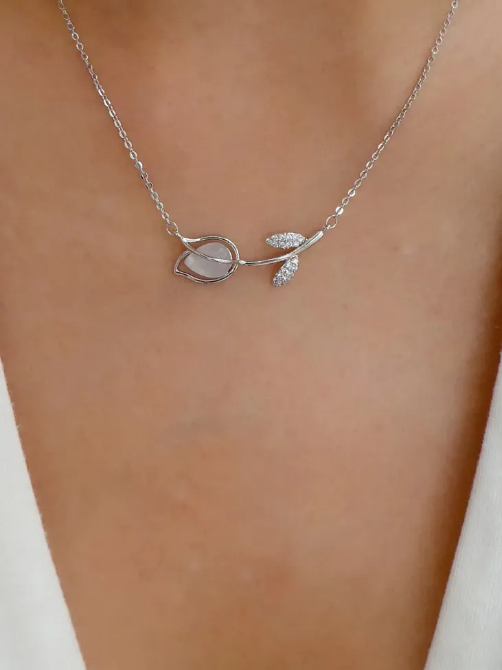 Silver Imitation Tulip Pendant Necklace - Image 1