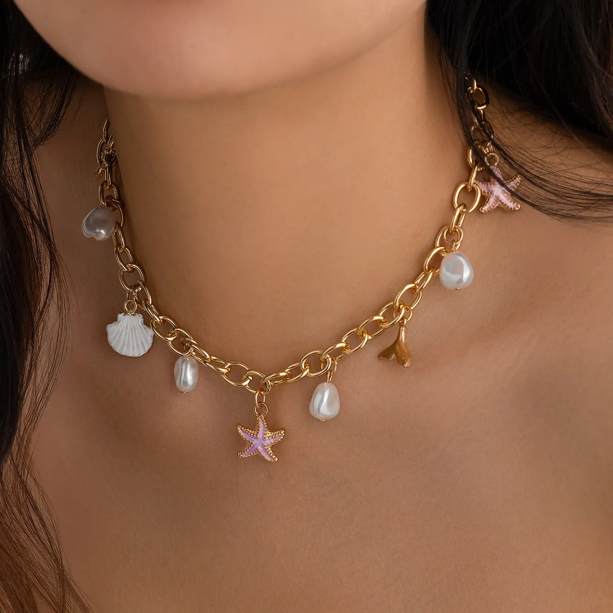 Gold Imitation Starfish Charm Necklace