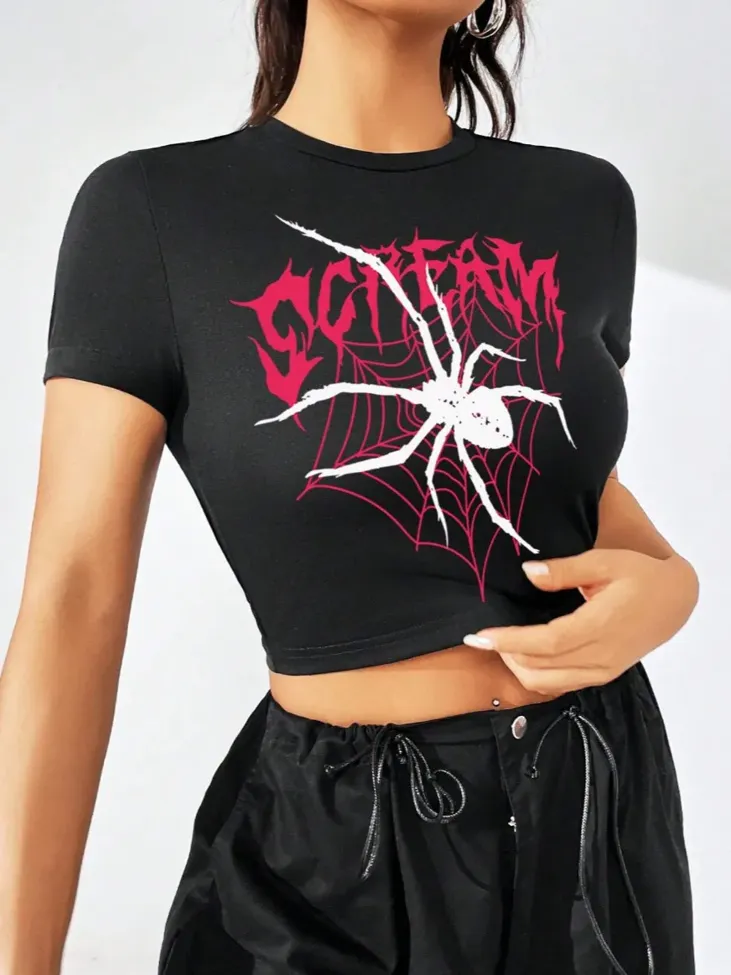 Black Spider Graphic Crew Neck Tshirt - Image 1