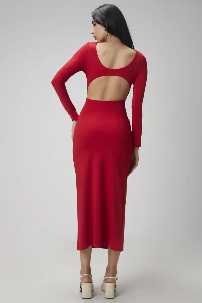 Red Solid Back Cut Out Maxi Dress - Image 1