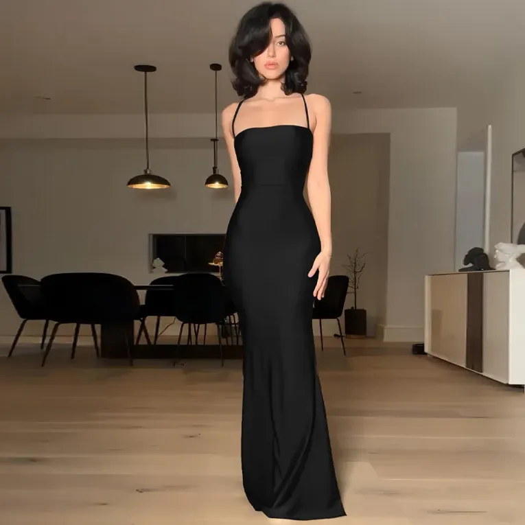 Black Solid Maxi Dress - Image 1
