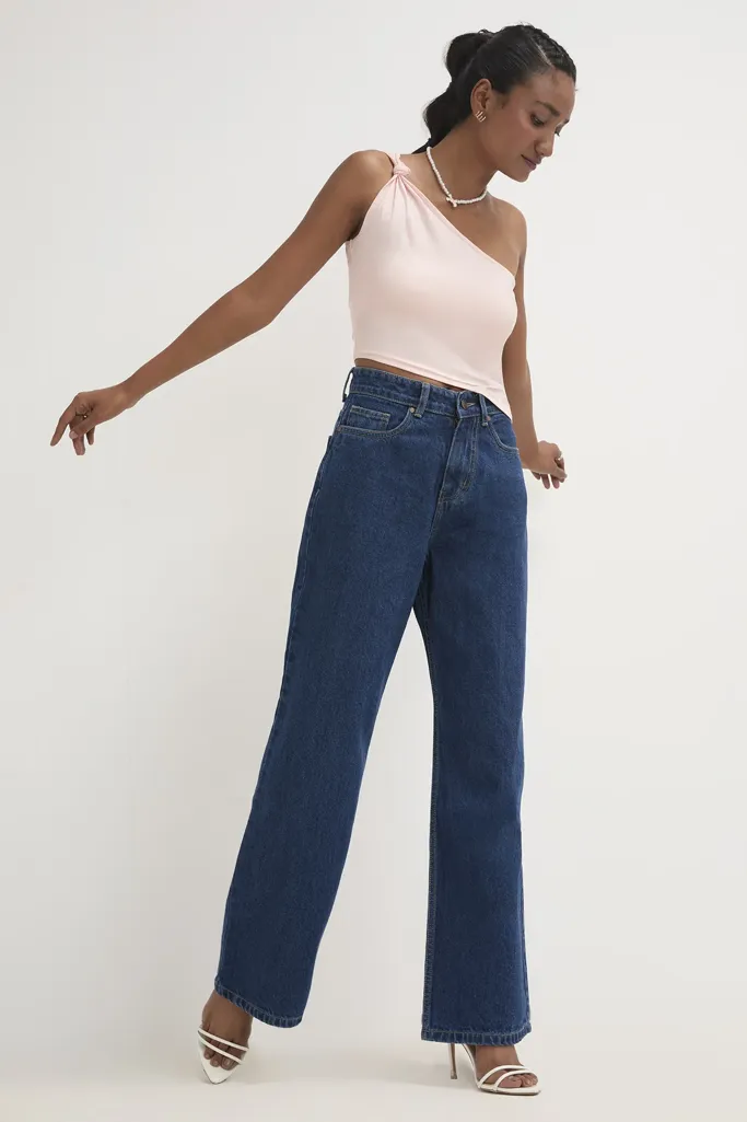 Dark Blue High Rise Wide Leg Jeans - Image 1