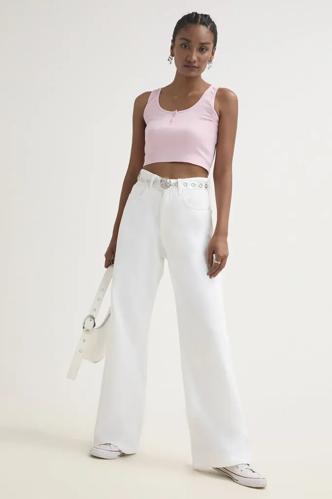 White High Rise Wide Leg Jeans - Image 1