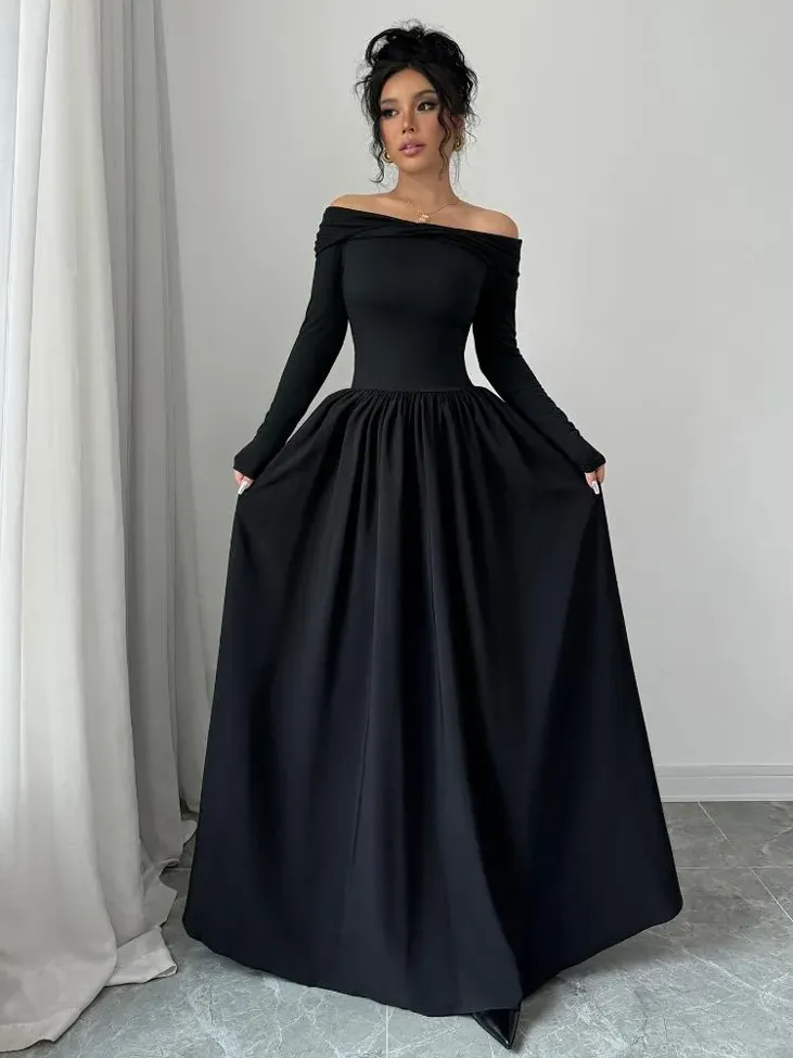 Black Off Shoulder Maxi Dress - Image 1