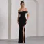 Black Off Shoulder Slit Gown