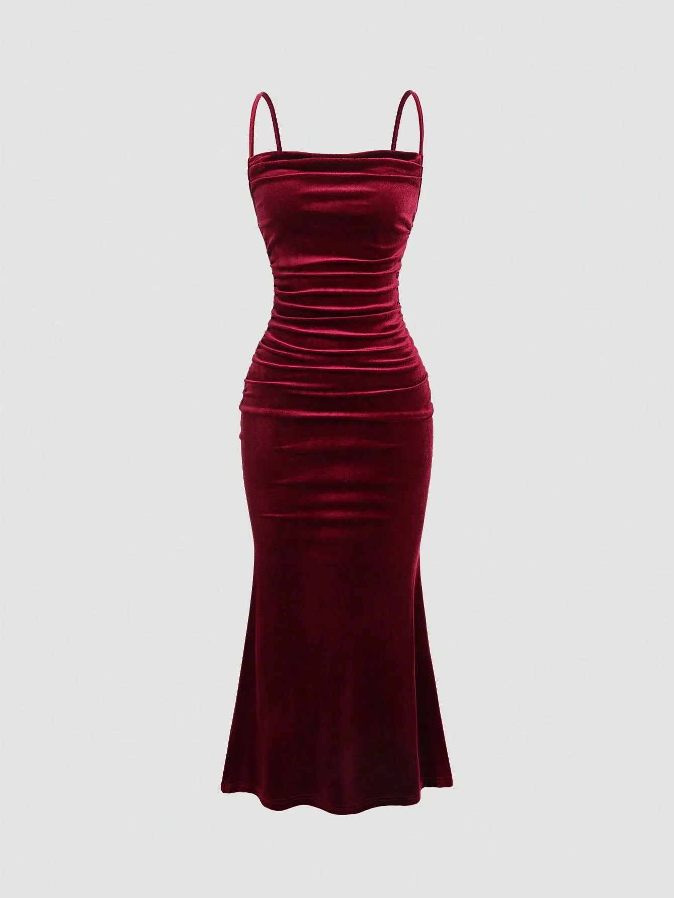 Burgundy Solid Spaghetti Strap Slim Fit Maxi Dress - NEWME