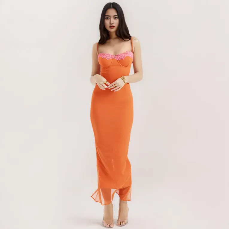 molinetto lace ruffle dress MONICA - Ruffled mesh maxi dress