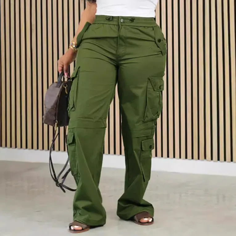 Olive Pocket Detailing Oversized Trouser - Image 1