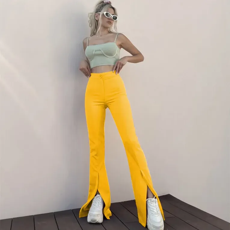 Yellow Slit Detail Bootcut Trouser - Image 1