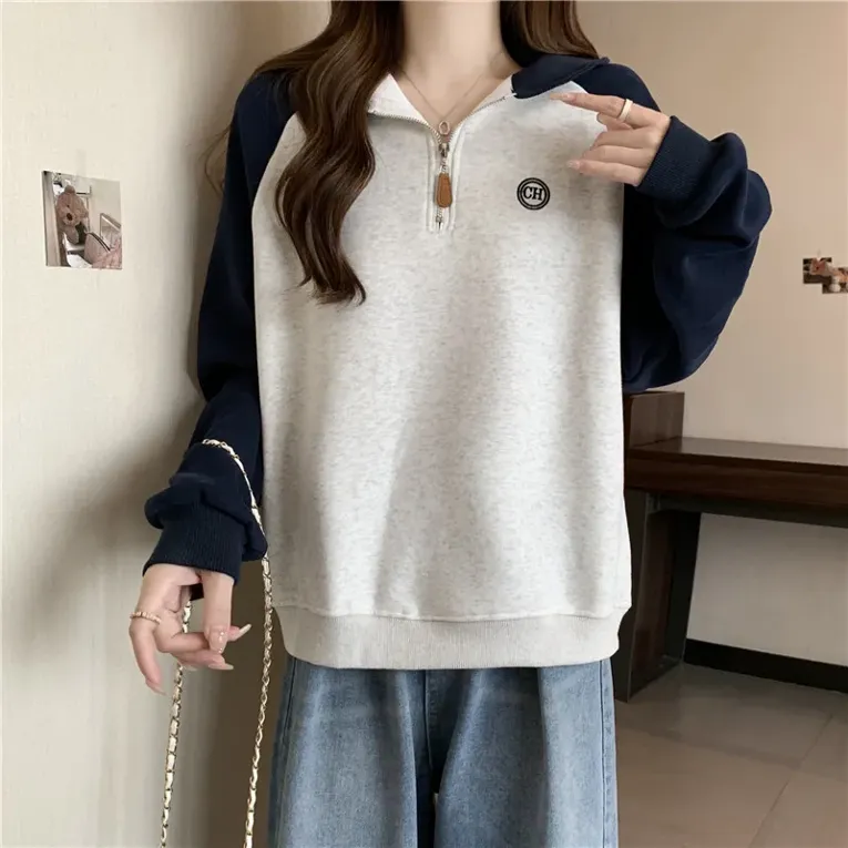 Navy Light Grey Color Blocked Sweatshirt - Image 1