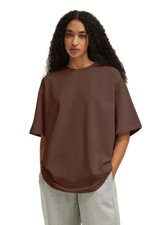 Brown Solid Oversized Tshirt - NEWME