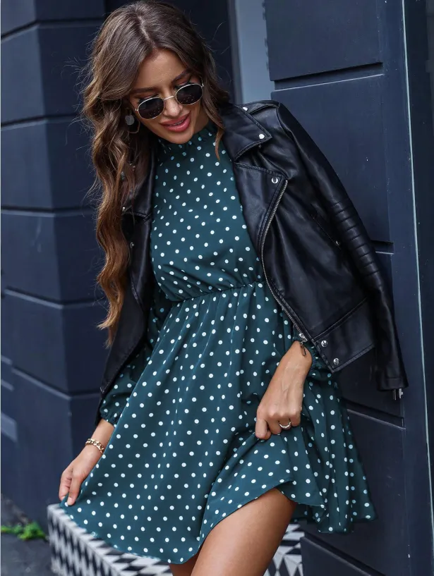 Teal Polka Dot Hoodie Dress