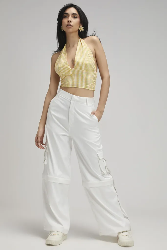 White Wide Legged Pocket Cargo Pants - Image 1