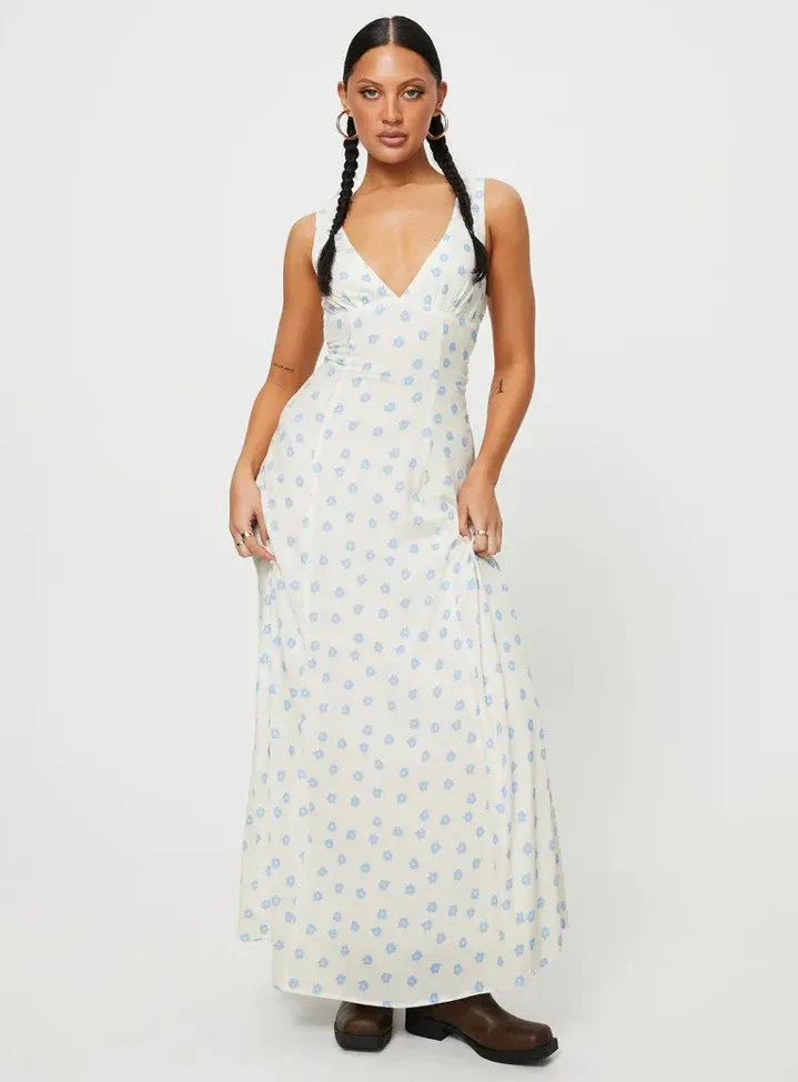 Off White Floral Relaxed Maxi Dress - Image 1