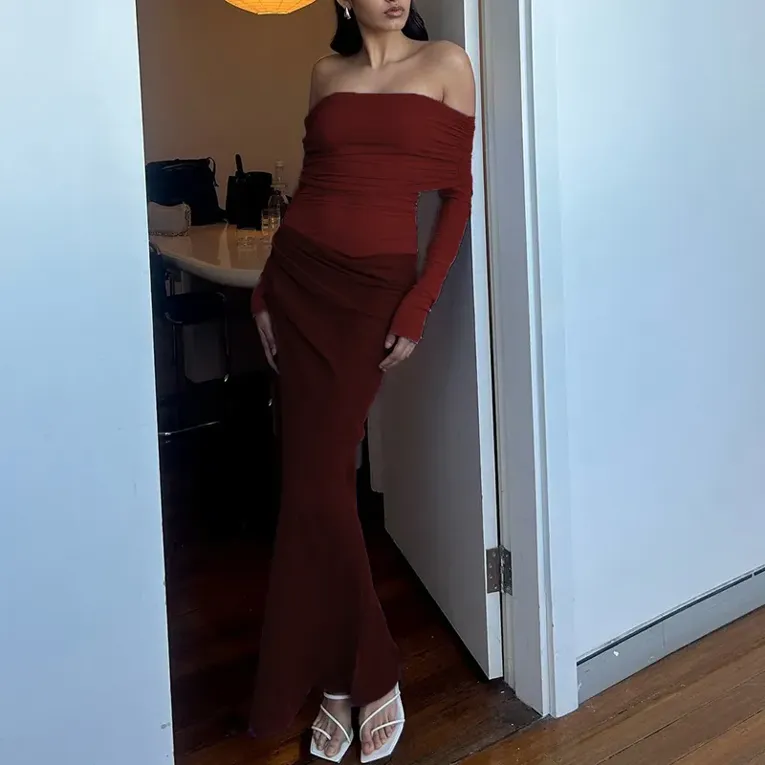 Maroon Colourblocked Maxi Dress - Image 1