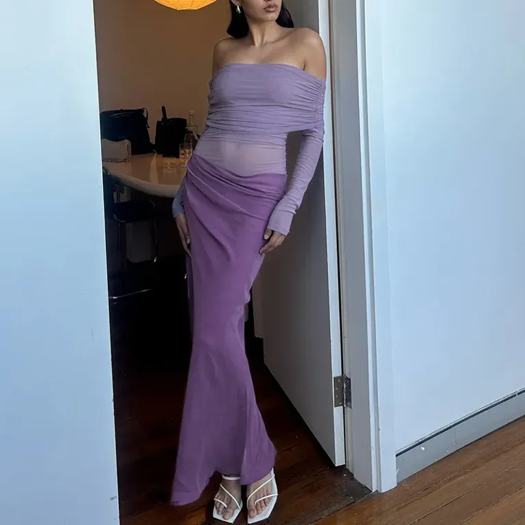 Purple Colourblocked Maxi Dress - Image 1