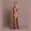 Solid Turtle Neck Thigh Slit Satin Dress