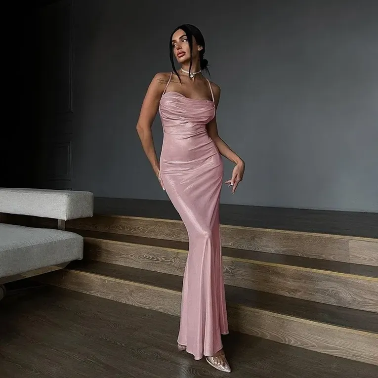 Light Pink Metallic Maxi Slip Dress - Image 1