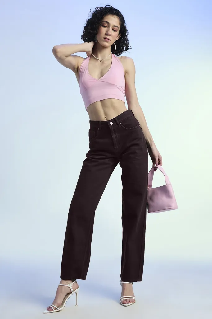 Burgundy Mid Rise Straight Fit Stretch Jeans - Image 1