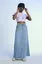 Light Blue Indigo Mid Rise Maxi Denim Skirt With Freyed Bottom Edge
