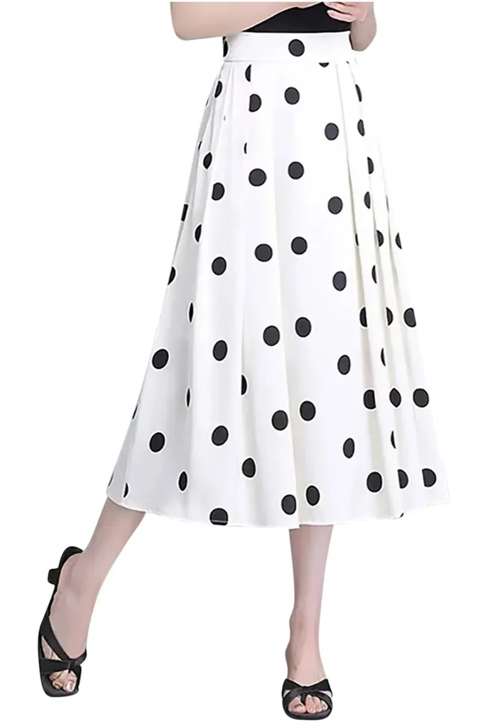 White Polka Dot Aline Skirt - Image 1