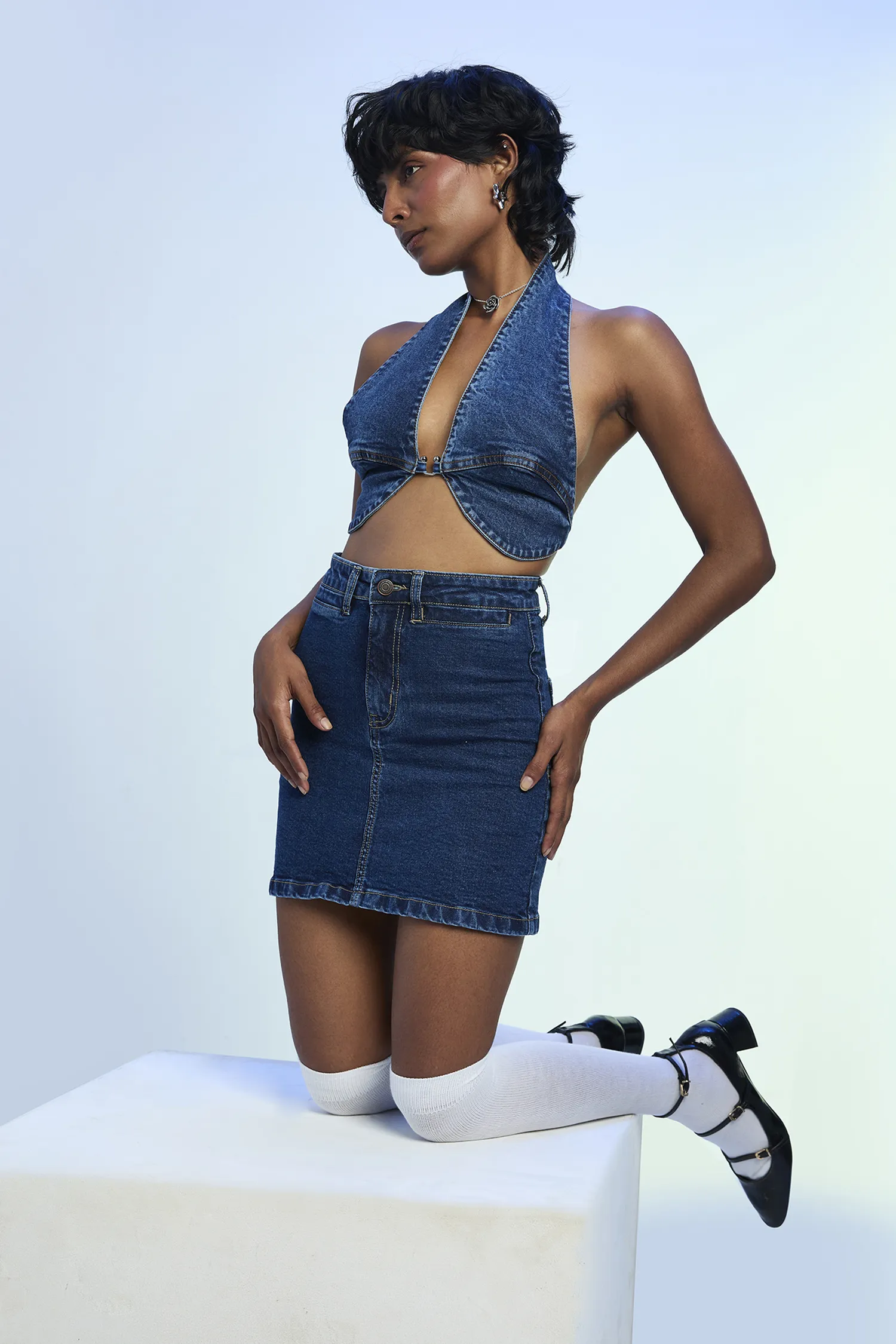 Dark Blue Indigo Denim Mini Skirt