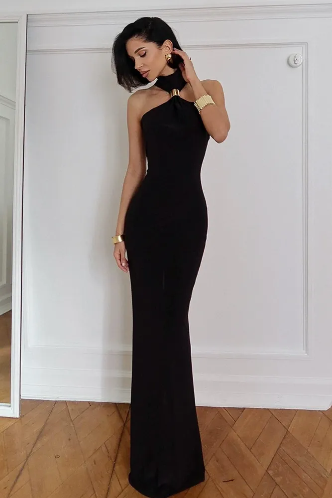 Black Halter Neck Maxi Dress