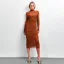 Brown Ruched High Neck Bodycon Dress