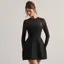 Black Solid Round Neck A-Line Dress