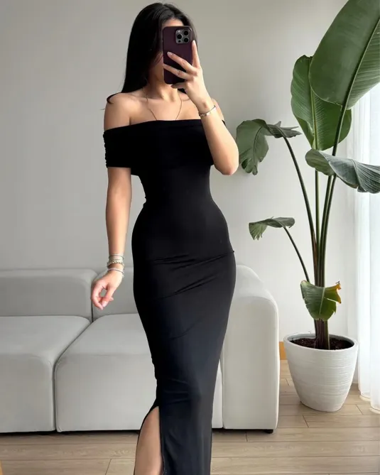 【新品】KEINARITA Off shoulder Dress black Alina Off-Shoulder Jersey Dress