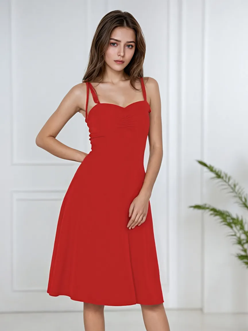 new me red dress Red Square Neck Strapped Maxi Dress
