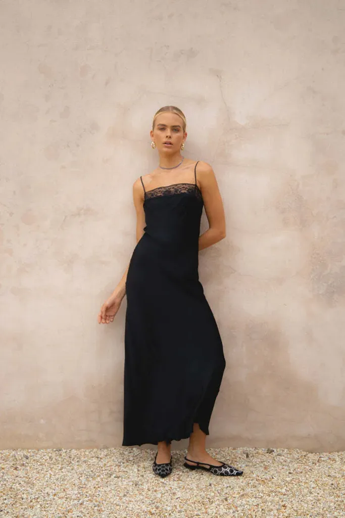 Black Solid Lace Maxi Dress - Image 1