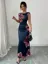 Dark Blue Floral Ruched Maxi Dress