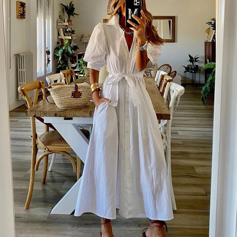 Belted White Maxi Dress