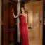 Red Gathered Detail Tube Neck Maxi Dress