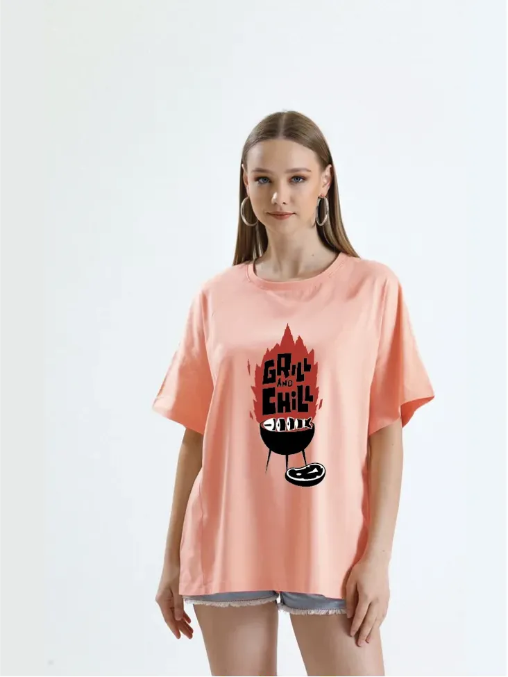 Peach Oversized Graphic Print Tshirt - Image 1