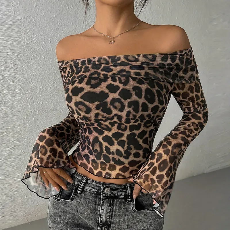 Leopard Print Offshoulder Top - NEWME